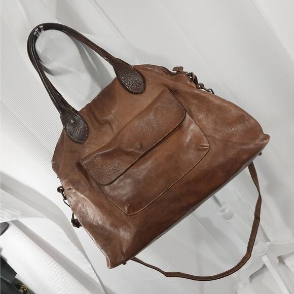 None Handbags - GORGEOUS PECAN BROWN "WEATHERED" GENUINE LEATHER SHOULDER BAG, PURSE, HANDBAG!